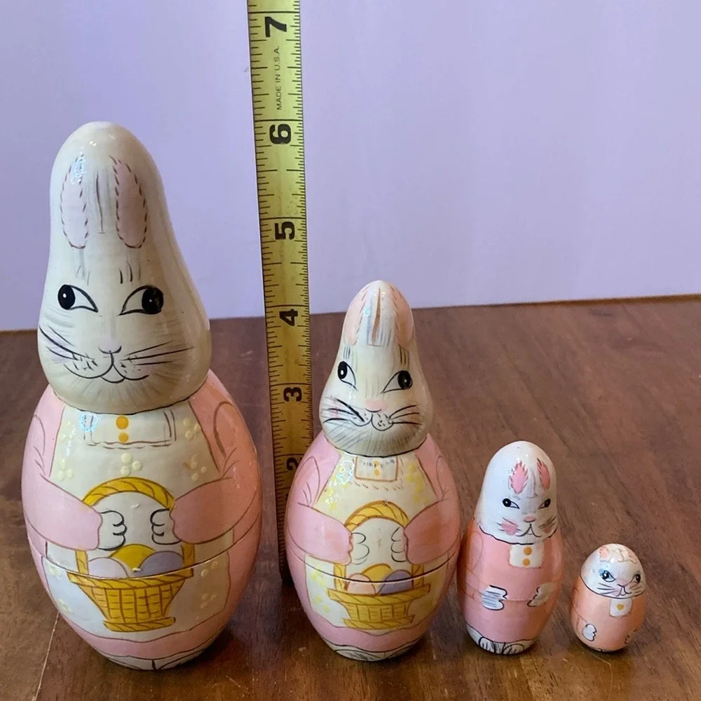 Vintage Matryoshika‎ Nesting Bunny Dolls Set of 4 Easter Pink Cream